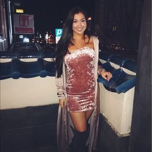 PLT Dusty Pink Velvet Bandeau Bodycon Dress